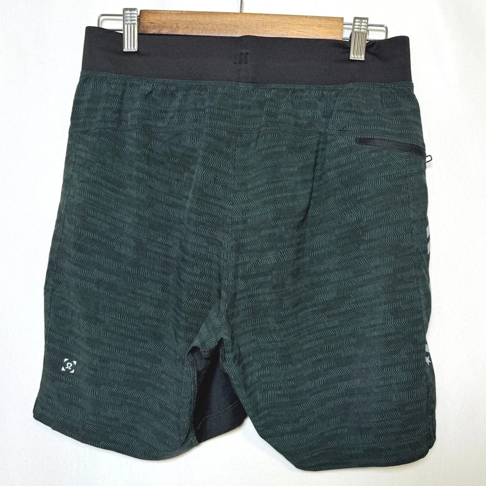 LuLuLemon Mens T.H.E. shorts jacquard chevron print green black Medium
